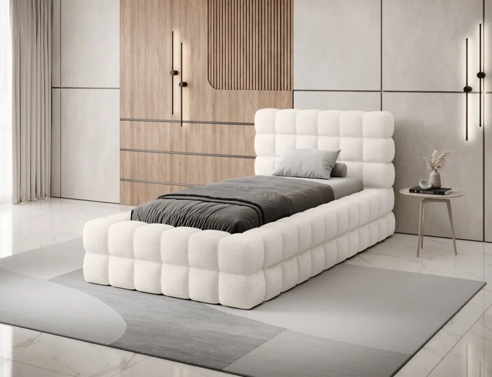 Pat tapitat cu cadru metalic, 90x200 cm, Dizzle, Eltap (Culoare: Bej / Jaffray 18)