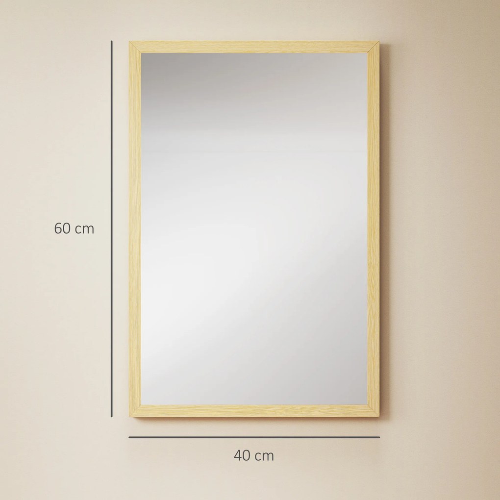 HOMCOM Oglindă de perete din sticlă și MDF, 40x60 cm, Culoare Lemn | Aosom Romania