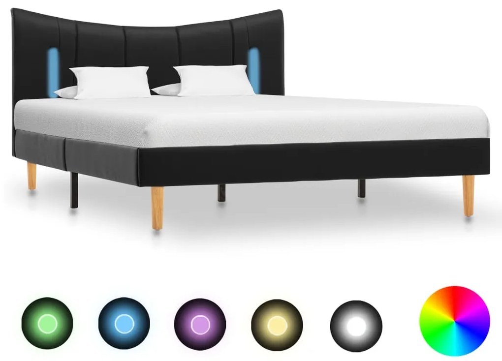 288538 vidaXL Cadru de pat cu LED, negru, 120 x 200 cm, piele ecologică