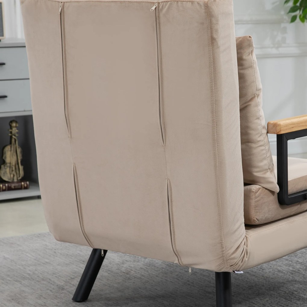 HOMCOM Canapea Extensibilă cu Spătar Reglabil pe 5 Nivele, Canapea Pat Individuală Pliabilă cu Perne, 63x73x81 cm, Negru | Aosom Romania