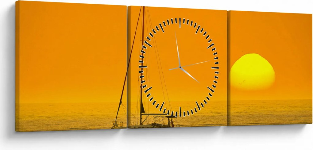 Tablou - Barca în mijlocul mării (cu ceas) (90x30 cm)