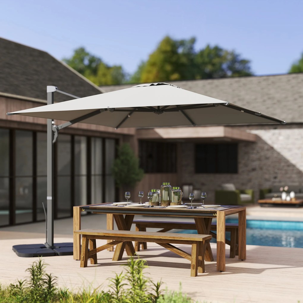 Outsunny Umbrelă Suspendată 3.6x3 m Rotativă și Inclinabilă Gri Deschis | Aosom Romania
