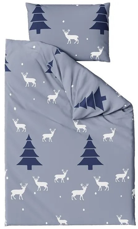 2x Lenjerie de pat flanel DEER AND TREE gri + cearsaf microplus SOFT 180x200 cm alb