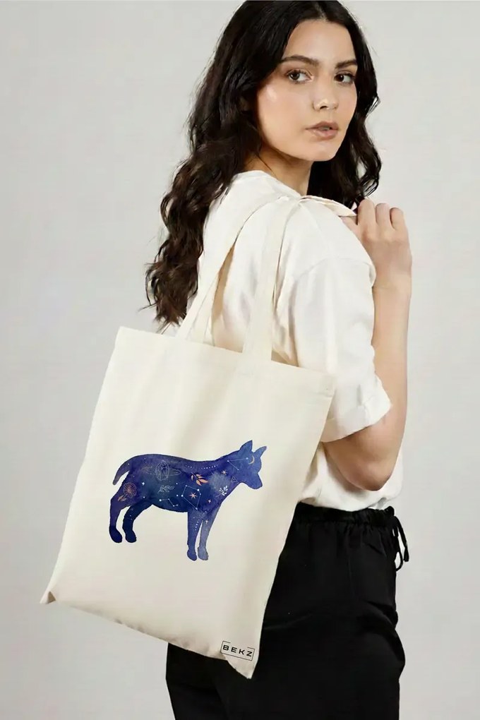 Sacosa de Panza pentru Cumparaturi, Geanta Tote, model Caine Astral, 38x34.5 cm, Alba, BEKZ®