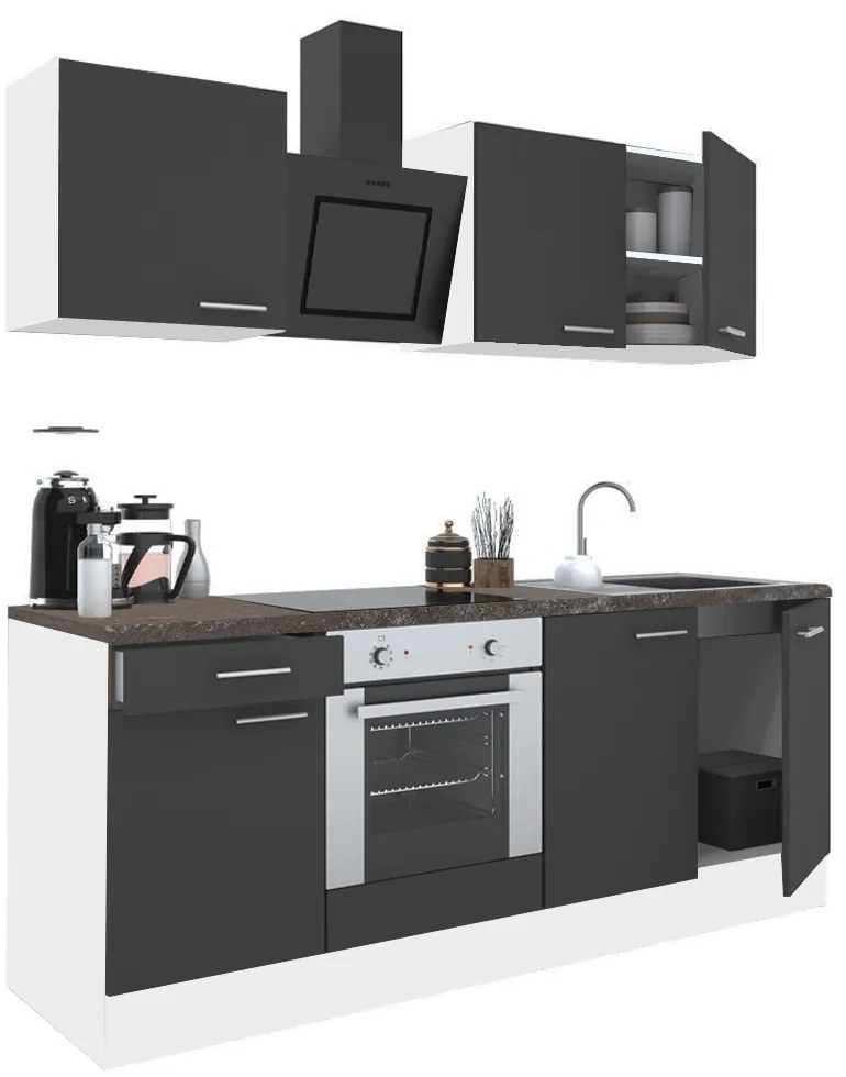 Mobilă de bucătărie Yorki 210, corp alb, față antracit satinat cu element inferior al cuptorului