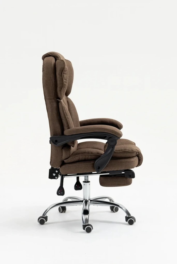 Scaun directorial, cu Masaj și Încălzire, suport picioare, funcție sezlong, materil textil, Maro