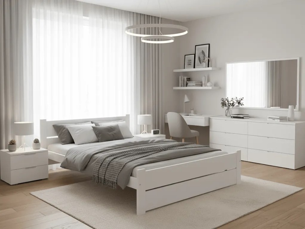 Pat dublu Culoare alb, IKAROS DOUBLE 140 x 200 cm Saltele: Cu saltele Sommera 18 cm, Somiera pat: Cu lamele drepte