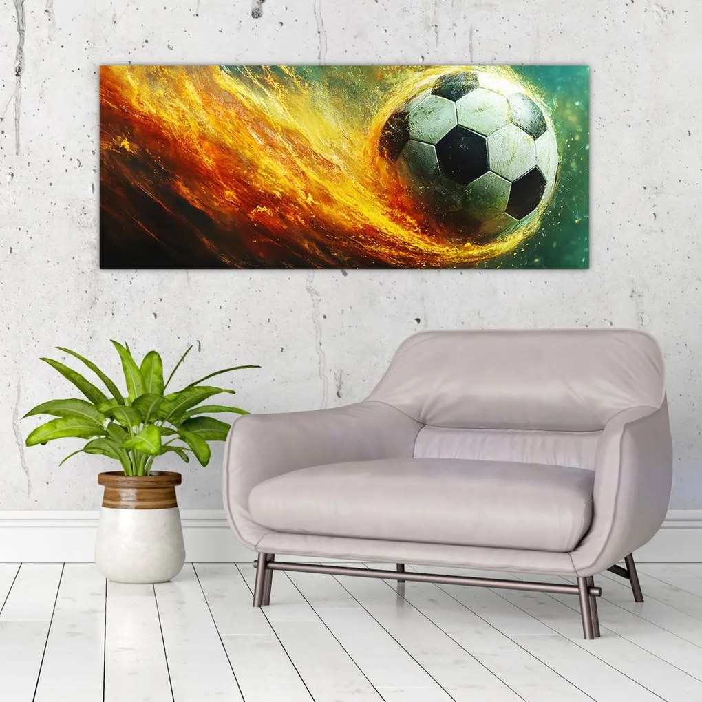 Tablou - Minge de Fotbal în Zbor (120x50 cm)