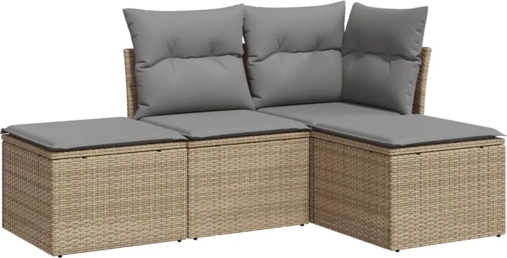 vidaXL Set canapele de grădină, 4 piese, cu perne, bej, poliratan