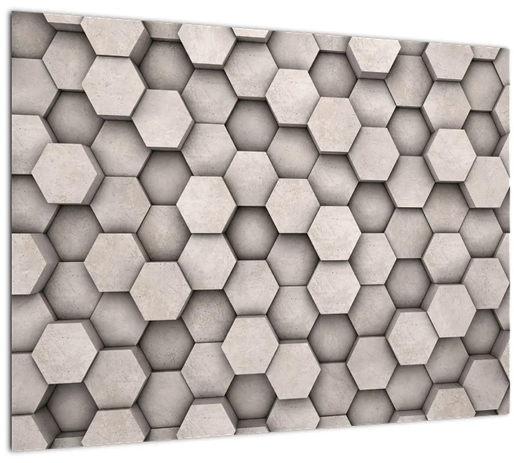 Tablou pe sticlă - Hexagoane design beton (70x50 cm)