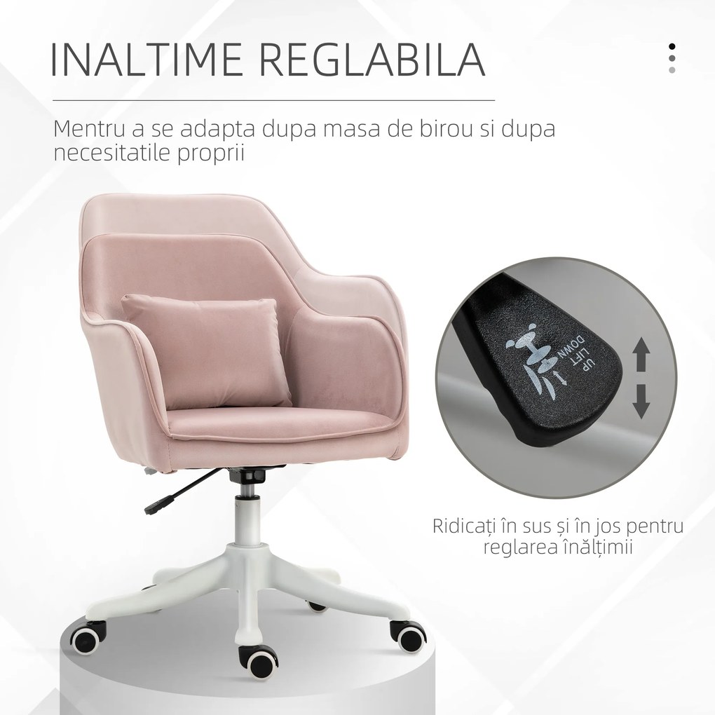 Vinsetto Scaun de Birou cu 2 Puncte de Vibrații, Pernă, Alimentare USB, Brațe și Înălțime Reglabilă, 57x70x78-86 cm, Roz | Aosom Romania