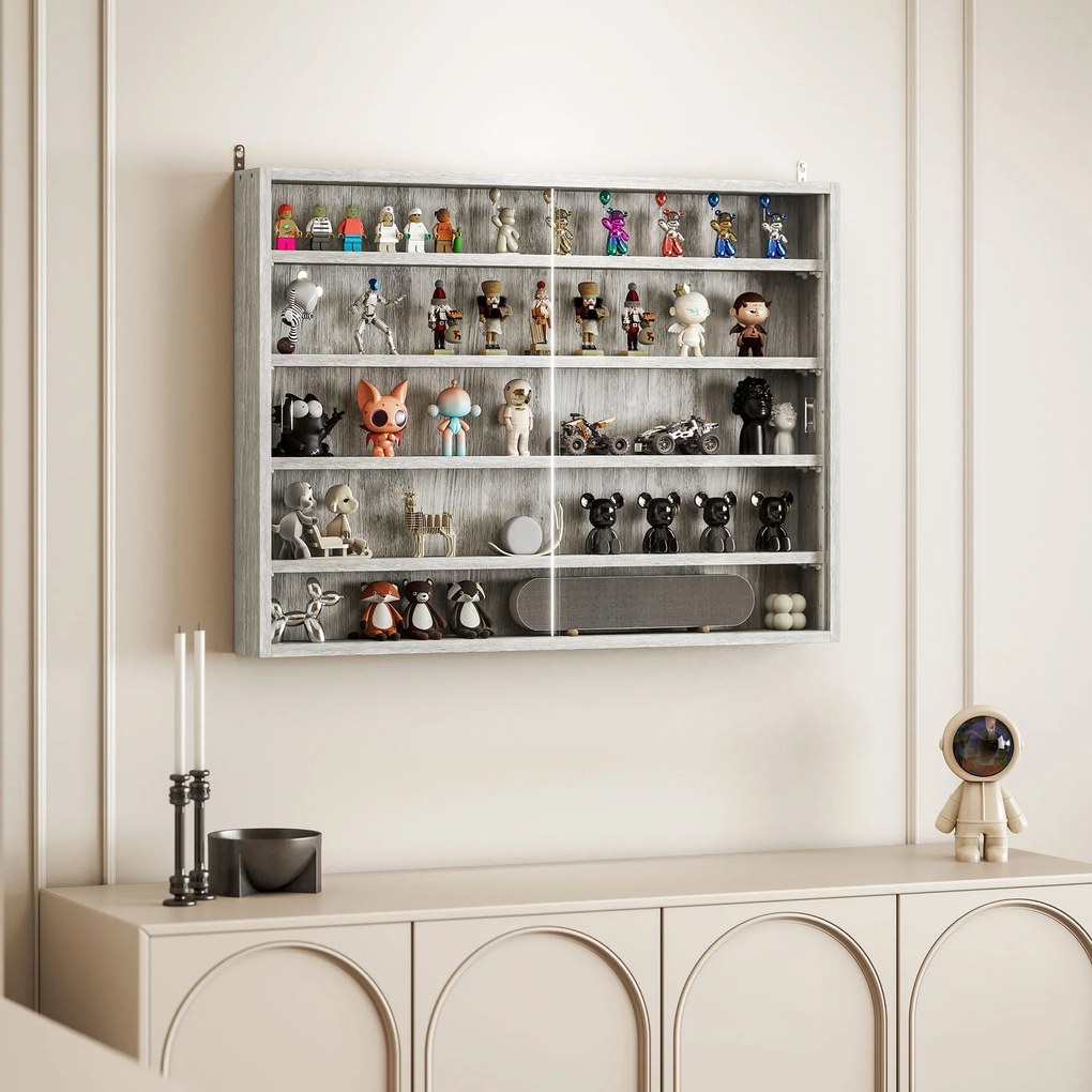 HOMCOM Dulap Tip Vitrină de Expoziție cu Rafturi Reglabile, Montată pe Perete, Negru | Aosom Romania