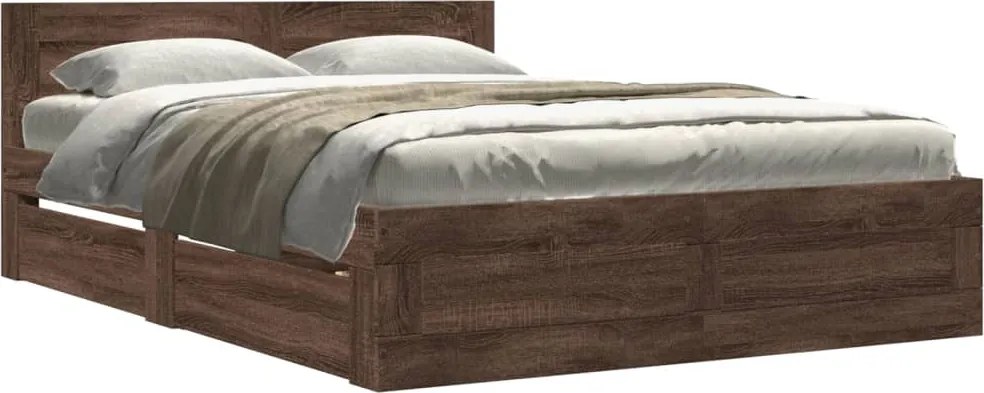 vidaXL Cadru de pat cu tăblie stejar maro 120x190 cm lemn prelucrat