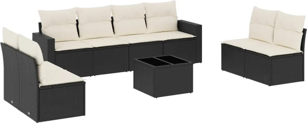 vidaXL Set mobilier de grădină cu perne, 9 piese, negru, poliratan