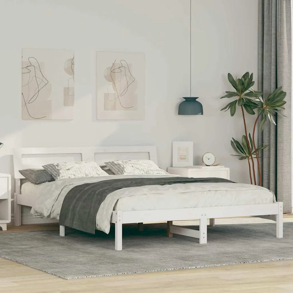 vidaXL Cadru de pat Alb 160 x 200 cm Lemn de brad solid