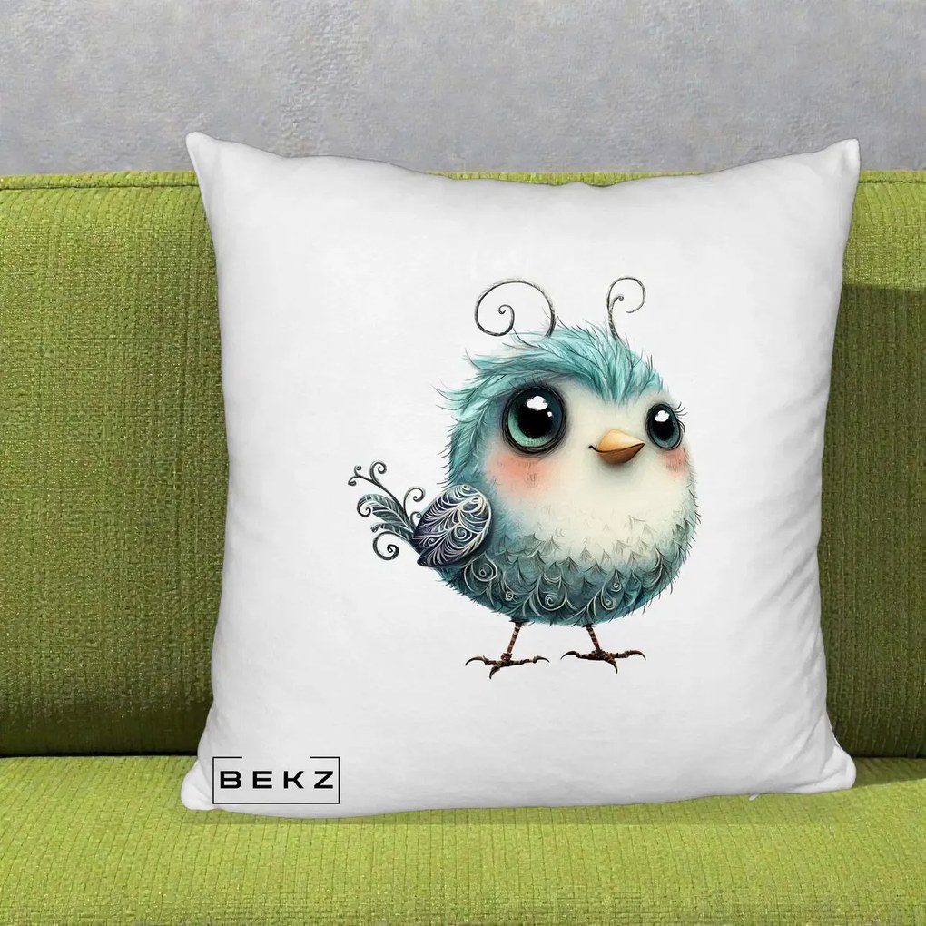 Perna Decorativa Pui Teal cu Aripioare Ornamentale, 40x40 cm, Alb Pufos, Husa Detasabila, Perna Inclusa, BEKZ®