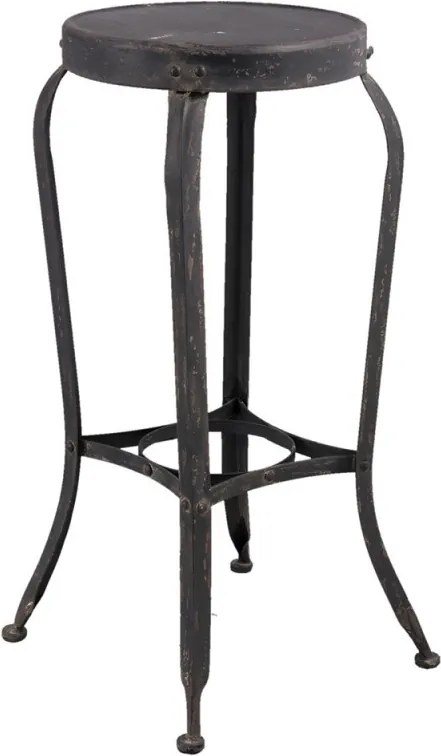 Scaun bar negru din metal, în stil industrial, cu șezut rotund și picioare curbate, finisaj antichizat, 72 x Ø 37 cm, „Rivet”