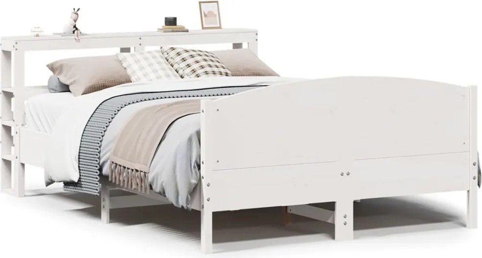 vidaXL Cadru de pat fără saltea, alb, 140x200 cm, lemn masiv pin