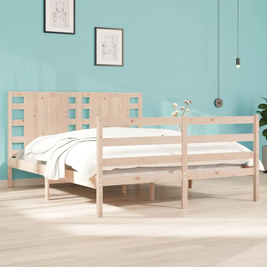 vidaXL Cadru de pat fără saltea, 135x190 cm, lemn masiv de pin
