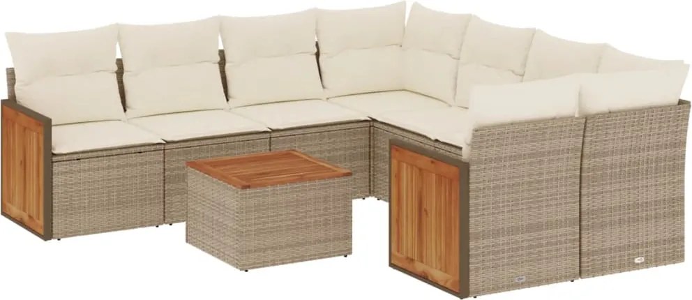 vidaXL Set canapele de grădină, 9 piese, cu perne, bej, poliratan