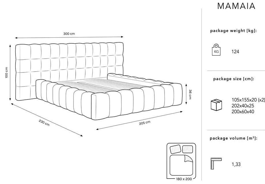 Pat matrimonial albastru închis tapițat cu spațiu de depozitare cu somieră 180x200 cm Mamaia – Micadoni Home