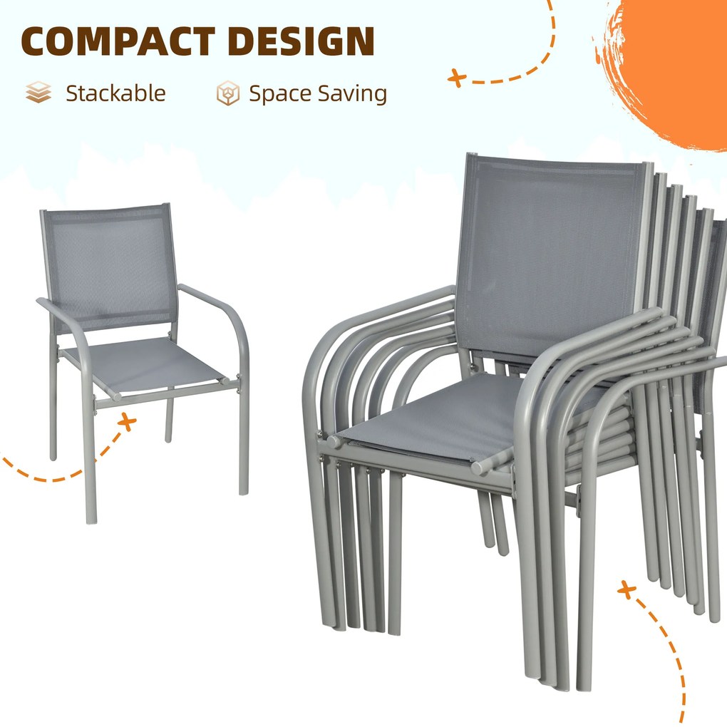 Outsunny Set Mobilier de Grădină cu Masă și 6 Scaune, Cadru din Aluminiu, Scaune din Plasă, Design Modern, Gri | Aosom Romania