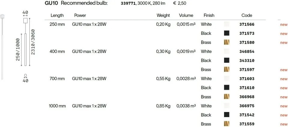 Pendul minimalist LOOK SP1 ROUND D40 H1000 BIANCO