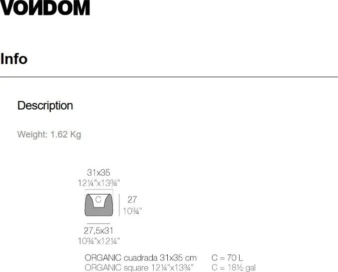 Ghiveci plante design decorativ exterior/interior Organic SQUARE 31x34x27cm