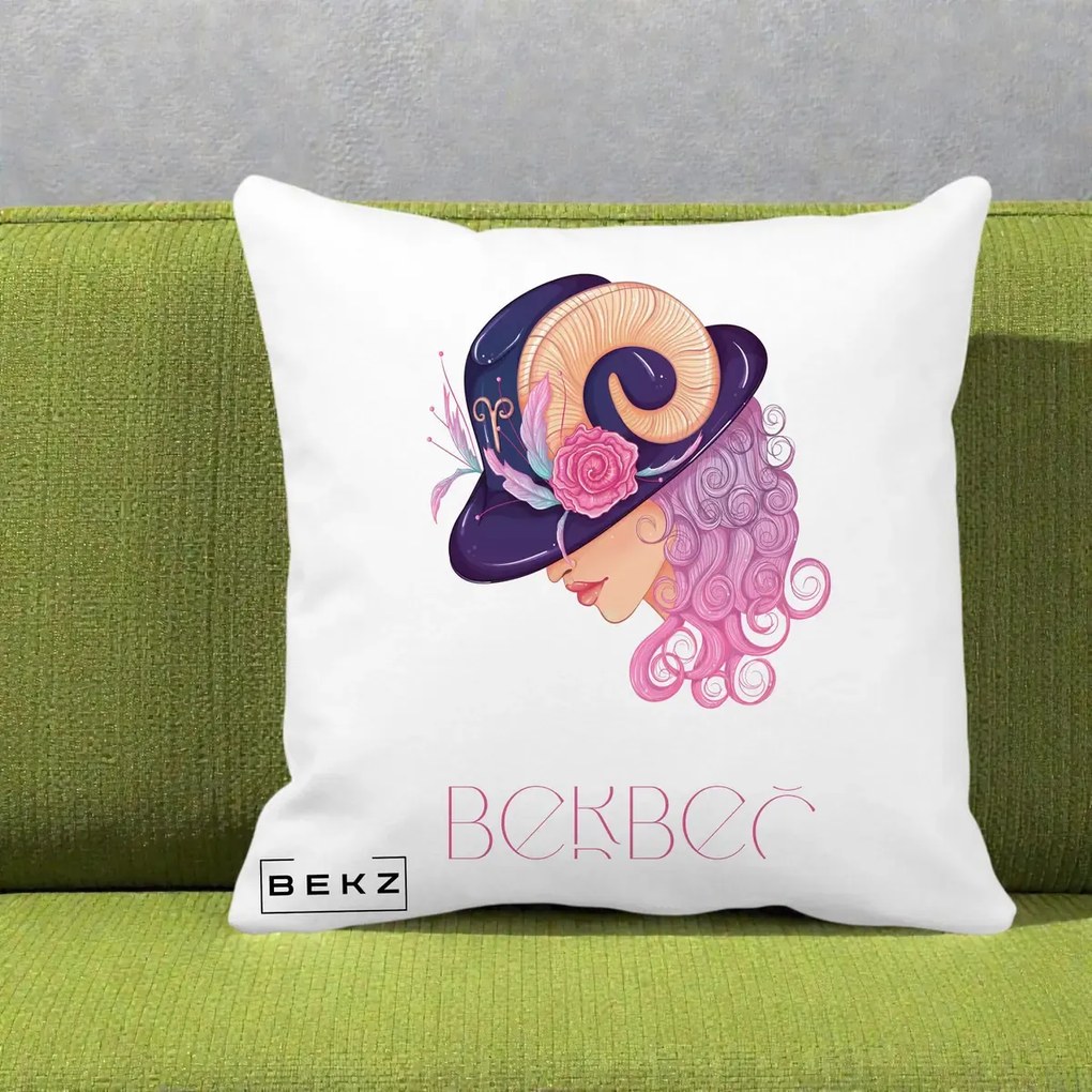 Perna Personalizata Zodie Berbec, 40x40 cm, Alba Mata, Husa Detasabila, Perna Inclusa, BEKZ®