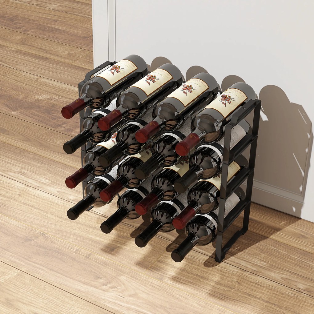 HOMCOM Suport pentru Sticle de Vin cu 4 Niveluri, 42,5x16,5x41 cm, Negru | Aosom Romania