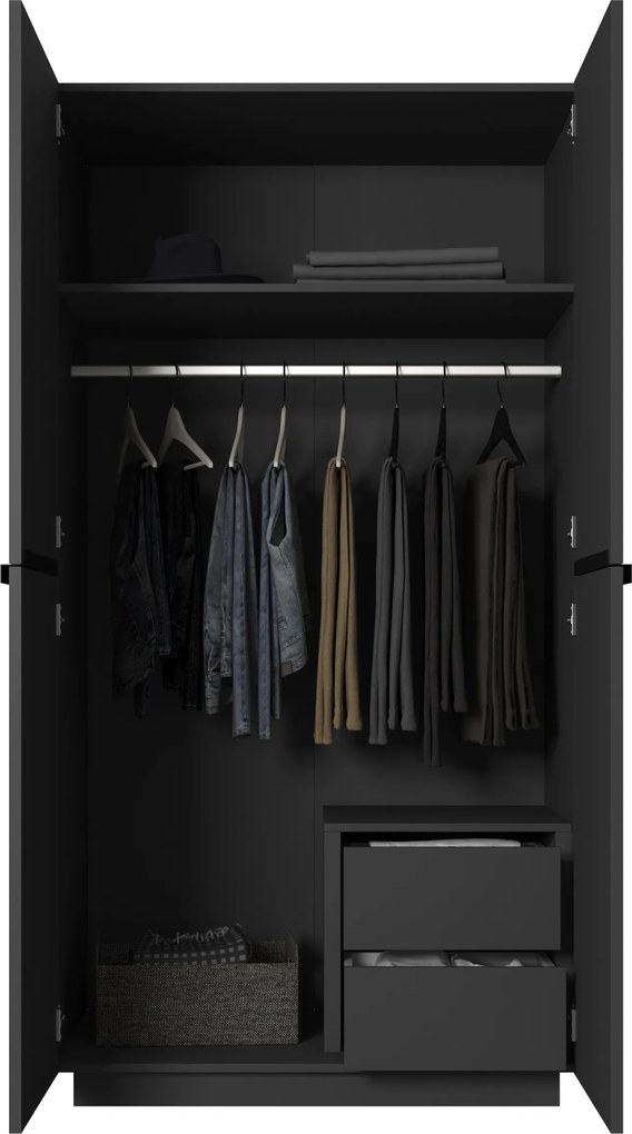 Dulap Nicole dormitor cu două sertare 100 cm - negru mat / mânere negre