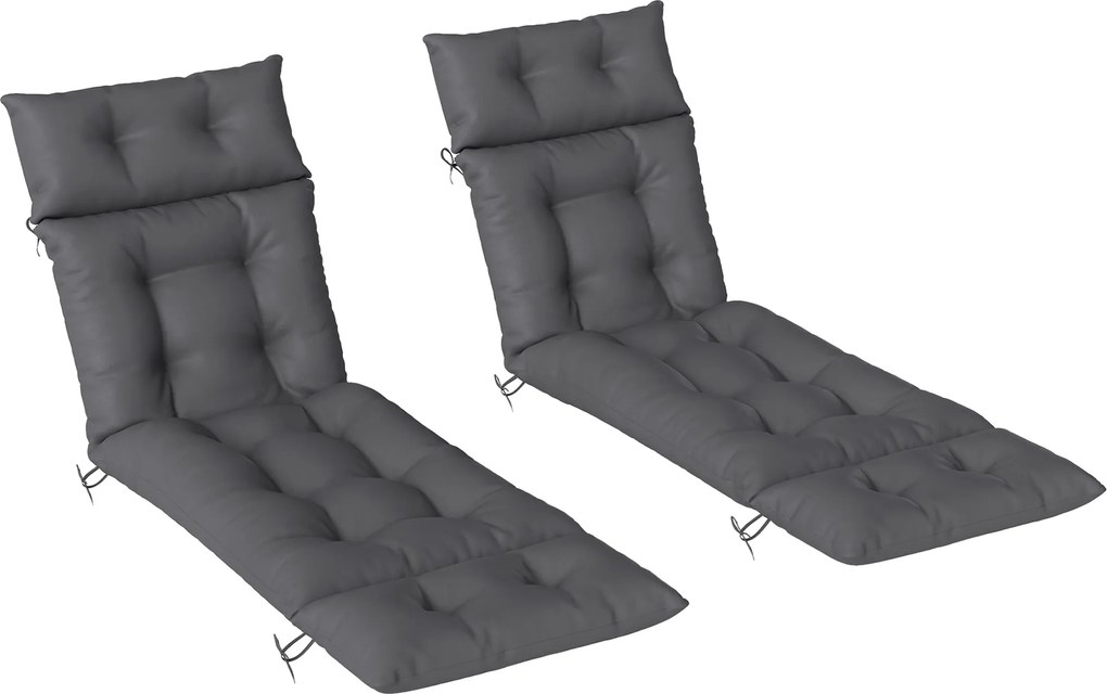 Outsunny Set de 2 perne pentru șezlong, pernă baie de soare groasă, confortabilă - 6 prinderi, 190 x 56 x 10 cm, gri închis | Aosom Romania