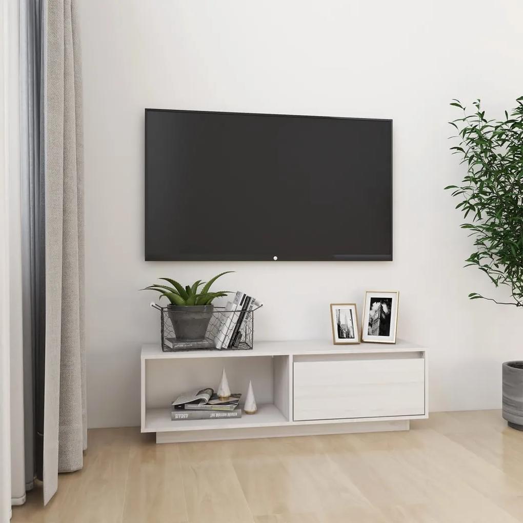 809889 vidaXL Comodă TV, alb, 110x30x33,5 cm, lemn masiv de pin