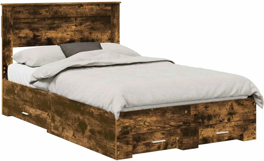 vidaXL Cadru de pat Stejar fumuriu 120 x 190 cm Lemn compozit