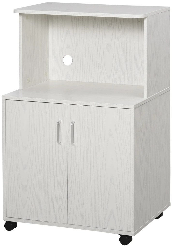 HOMCOM Cărucior cărucior cuptor cu microunde dulap 2 uși - dim. 60,4L x 40,3l x 97H cm - alb | Aosom Romania