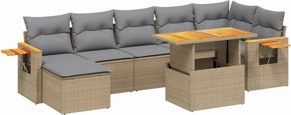 vidaXL Set canapele de grădină, 8 piese, cu perne, bej, poliratan