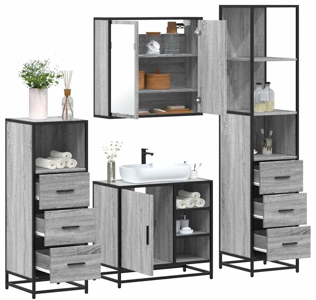 vidaXL Set de mobilier de baie 4 piese Lemn stratificat gri Sonoma