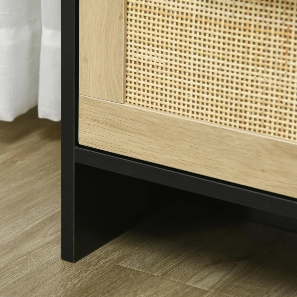 HOMCOM Comodă 4 Sertare, Mobilier Sufragerie/Dormitor, PAL și Ratan, 80x38x80cm, Negru/Lemn Natural | Aosom Romania