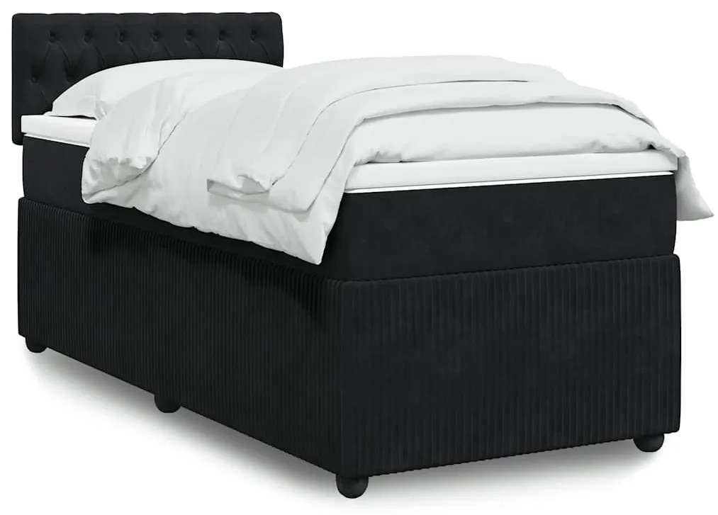 vidaXL Pat box spring cu saltea, negru, 90x200 cm, catifea