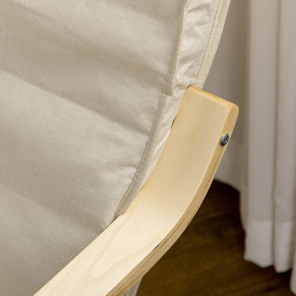 HOMCOM Fotoliu Relax Confort și Relaxare cu suport reglabil pentru picioare detașabil 94 x 66,5 x 100 cm Lemn Masiv Crem | Aosom Romania