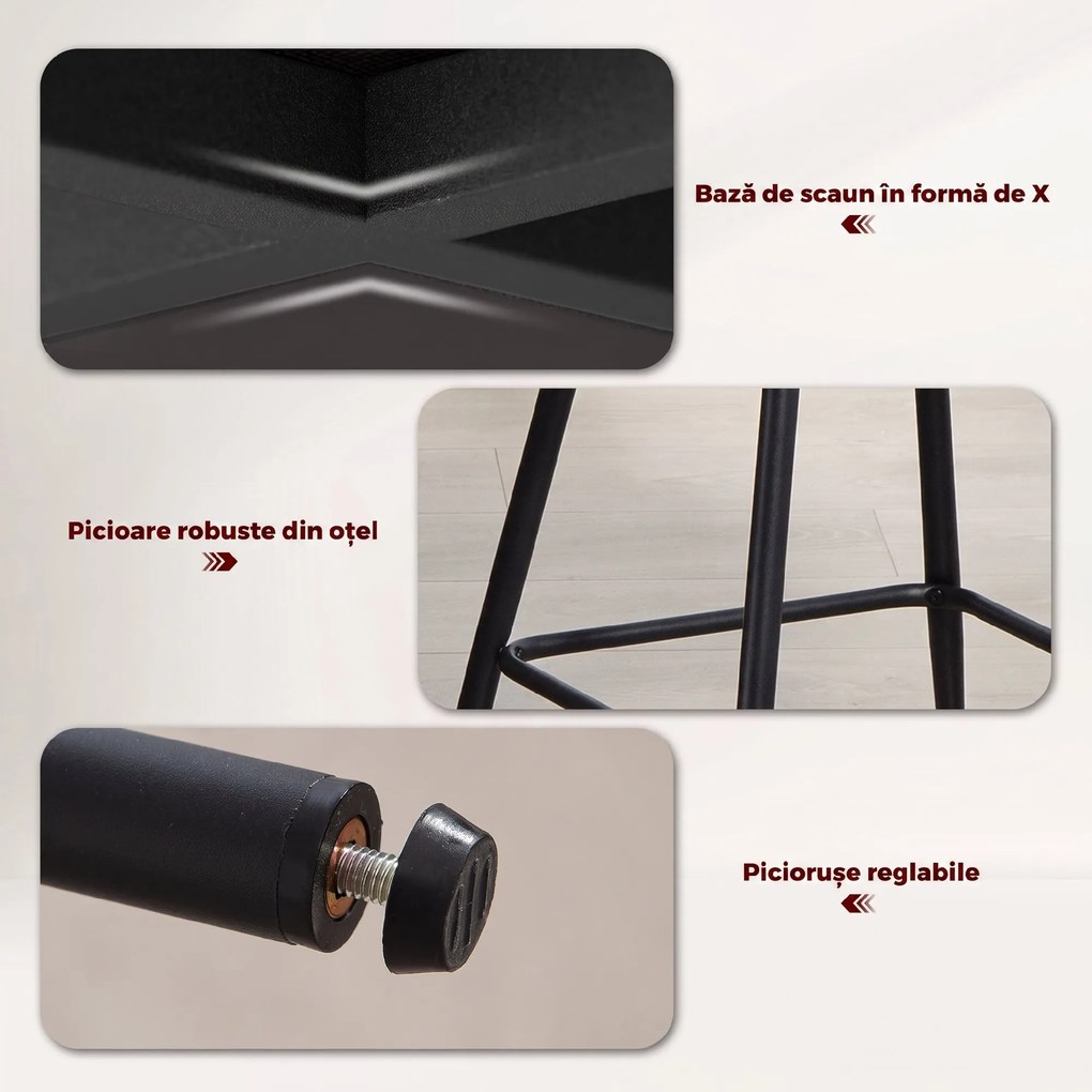HOMCOM Set 2 Scaune de Bar din Chenille, 68 cm, cu Spătar și Suport pentru Picioare, Cadru din Oțel, Bej | Aosom Romania