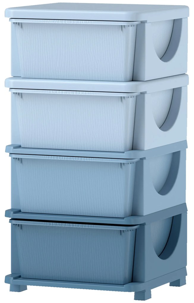 HOMCOM Cutii de depozitare pentru copii, 4 sertare, margini rotunjite, design ridicat, plastic, albastru | Aosom Romania