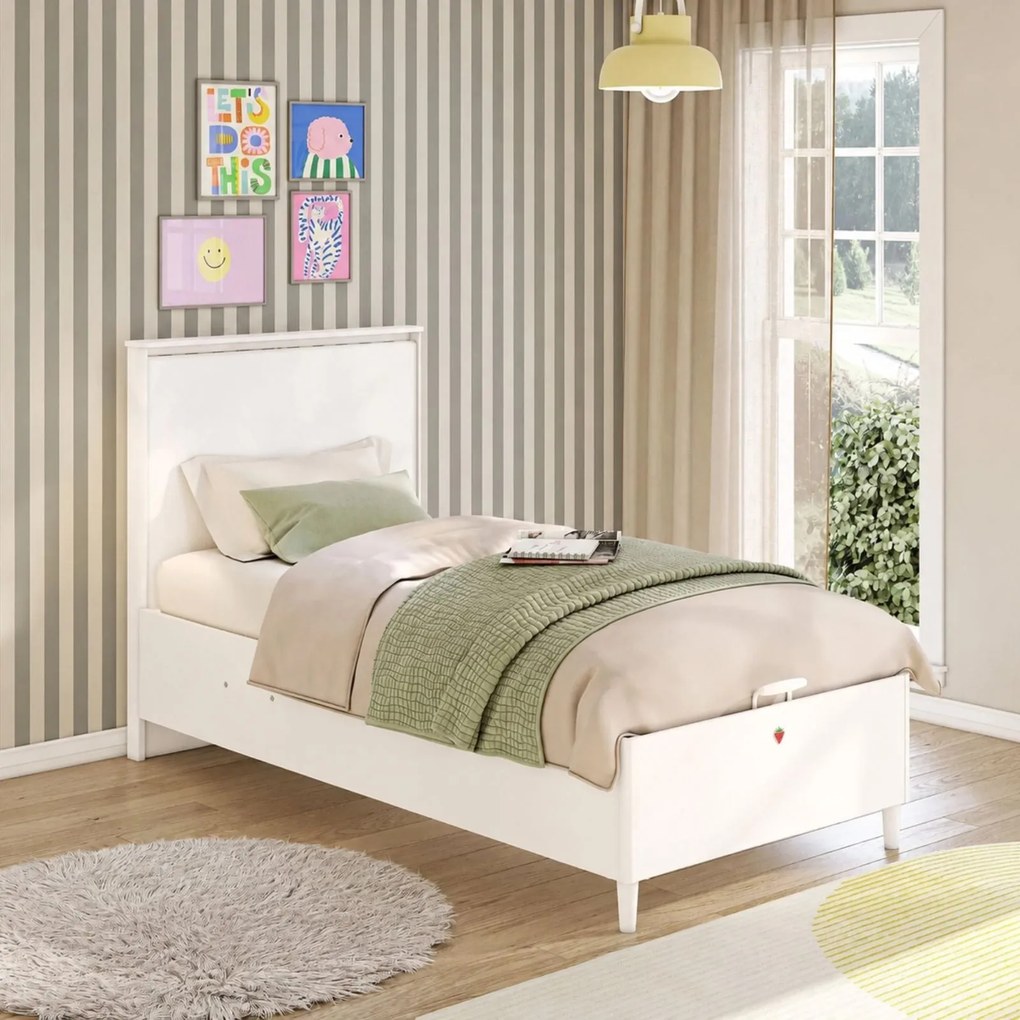Pat cu lada de depozitare pentru copii 120x200 cm ,   Design modern, port USB, colectia Varia White