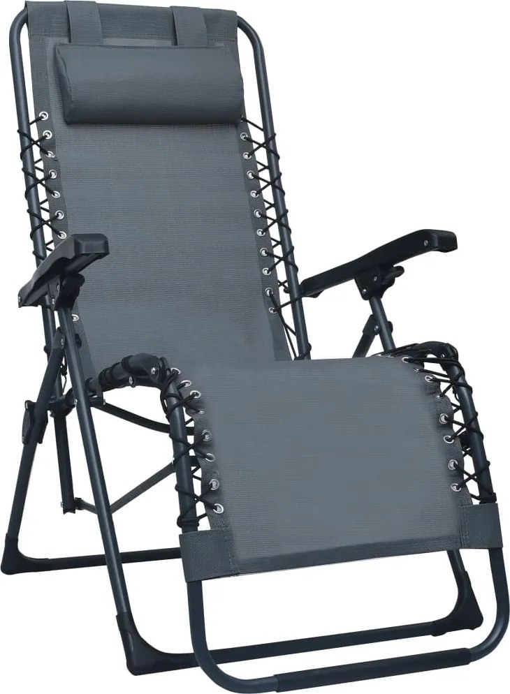vidaXL Scaun șezlong pliabil, gri, textilenă