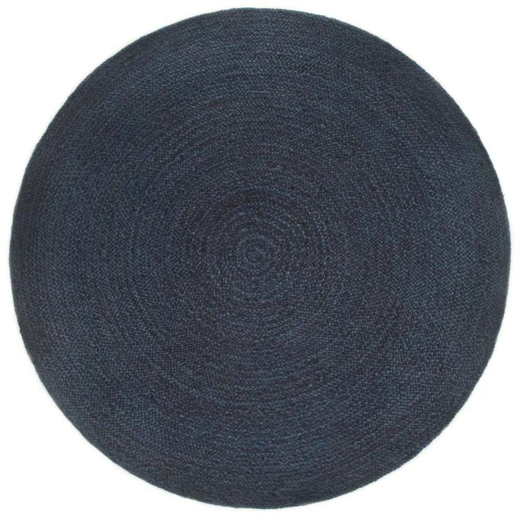 Covor impletit reversibil bleumarin natural 120 cm iuta rotund Albastru, 120 cm