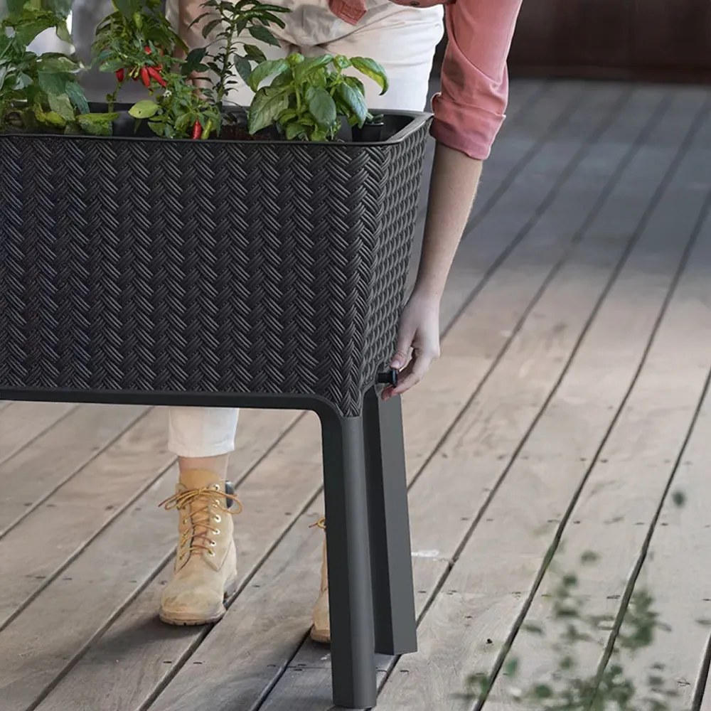 Cutie de flori Splendor din plastic, 120 l, răchită, ratan, antracit