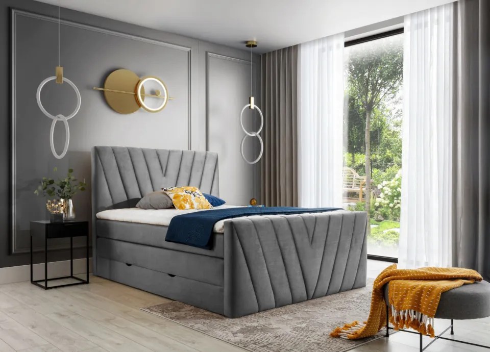 Pat tapitat, boxspring, cu spatiu pentru depozitare, 160x200 cm, Candice 1, Eltap (Culoare: Gri inchis - Nube 6)