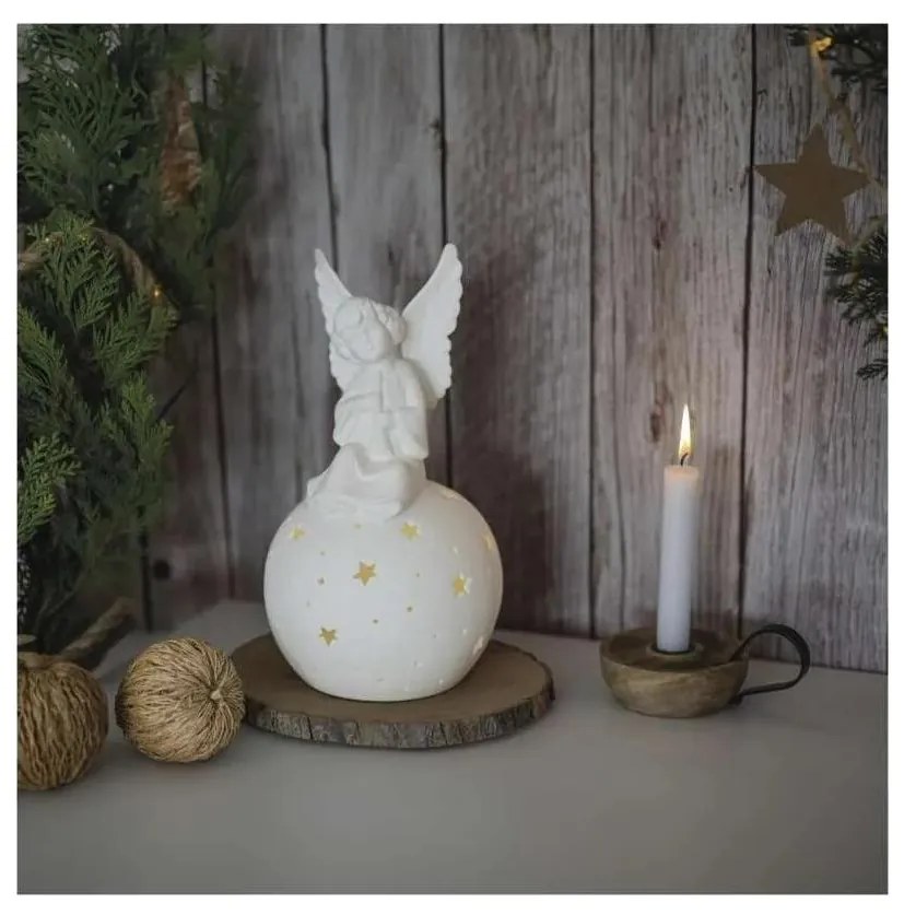 Decorațiune de Crăciun LED, înger ceramic, 0,4 W, 2x AA