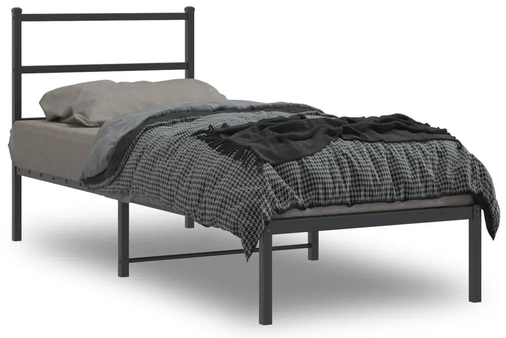 Cadru de pat metalic cu tablie, negru, 80x200 cm