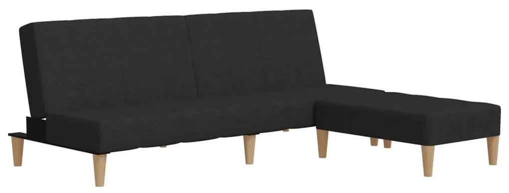 Canapea extensibila 2 locuri, cu taburet, negru, textil Negru, Cu scaunel pentru picioare